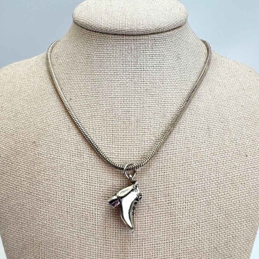 VTG Sterling Silver 925 Boot Pendant Snake Chain Necklace Size 15.5" Length